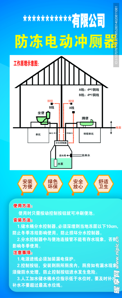 电动冲厕所示意图展架