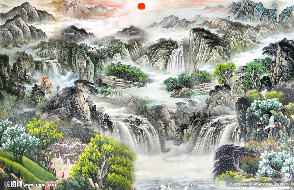 山水国画背景墙