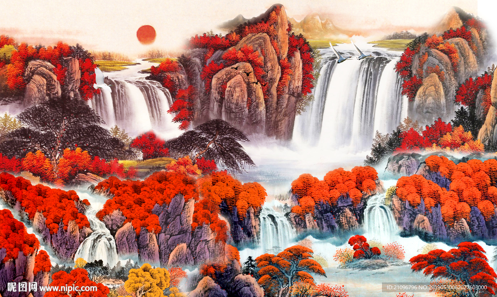 国画山水背景墙