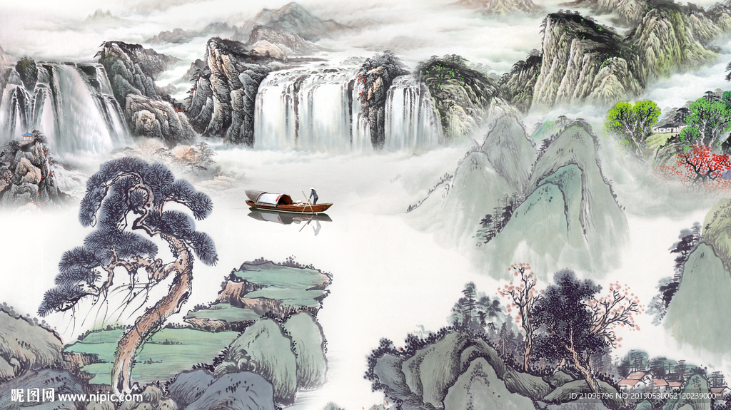 国画山水背景墙