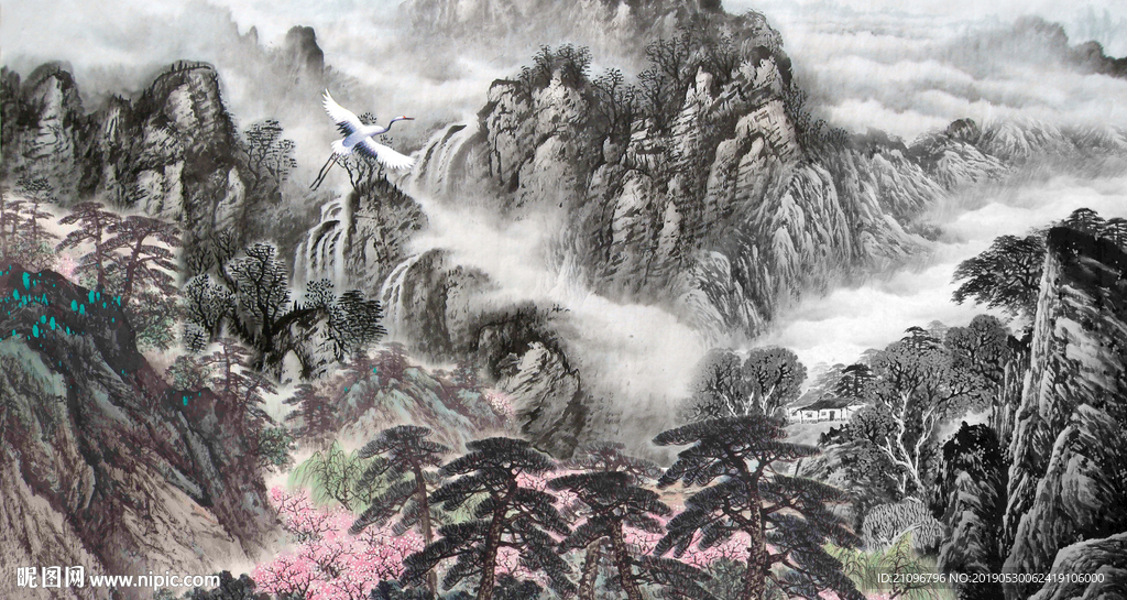 国画山水背景墙