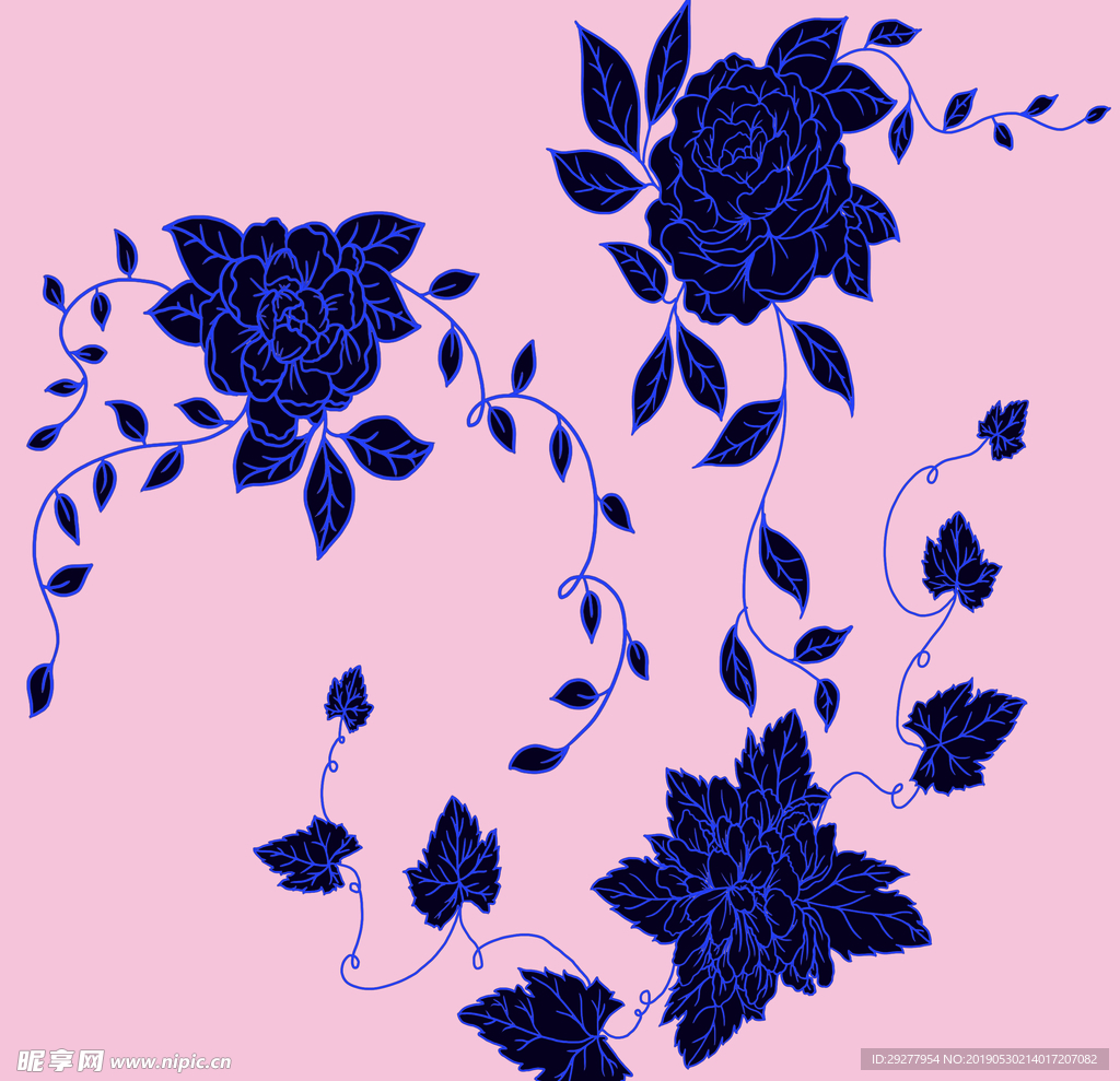 粉红底蓝色花边图案
