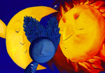 手绘抽象太阳月亮油画图片