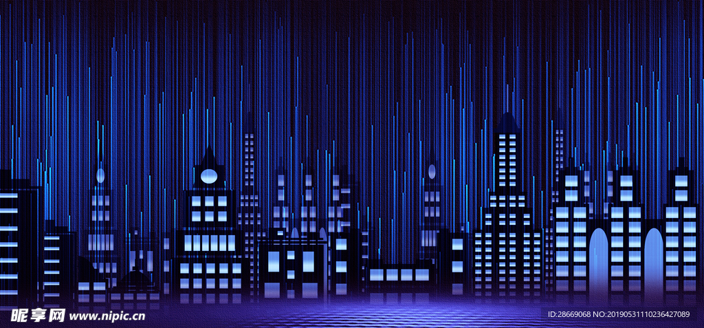 梦幻夜晚城市剪影广告海报背景图