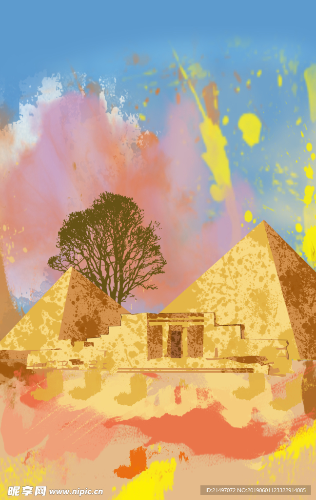 埃及金字塔油画风世界地标建筑