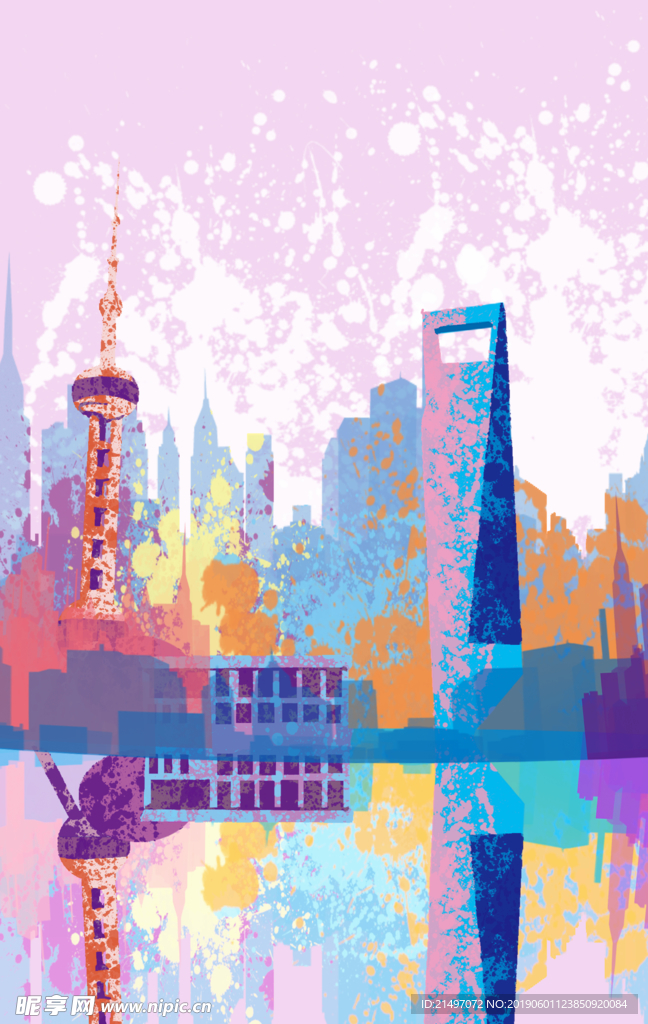 东方明珠油画风世界地标建筑