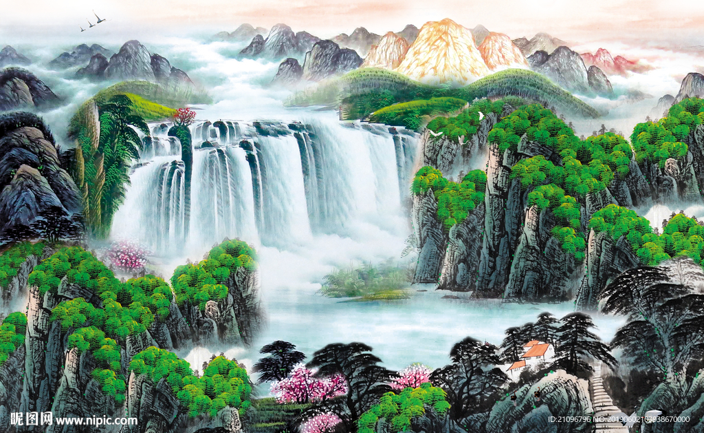 山水国画背景墙