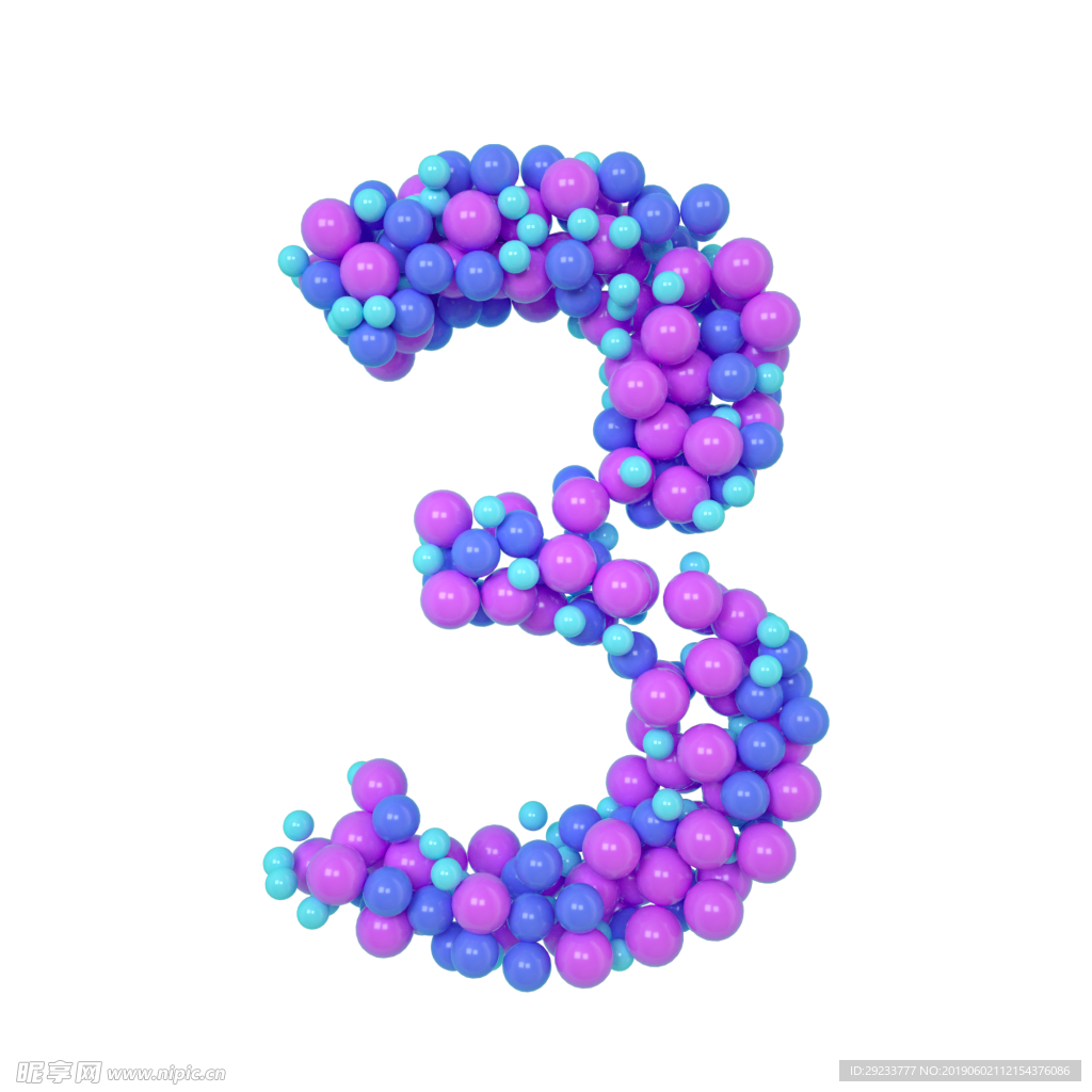 紫色气球阿拉伯数字3