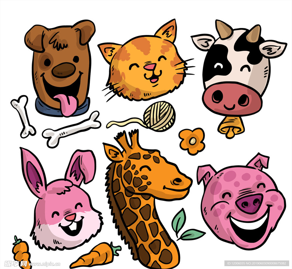 6款彩绘笑脸动物头像