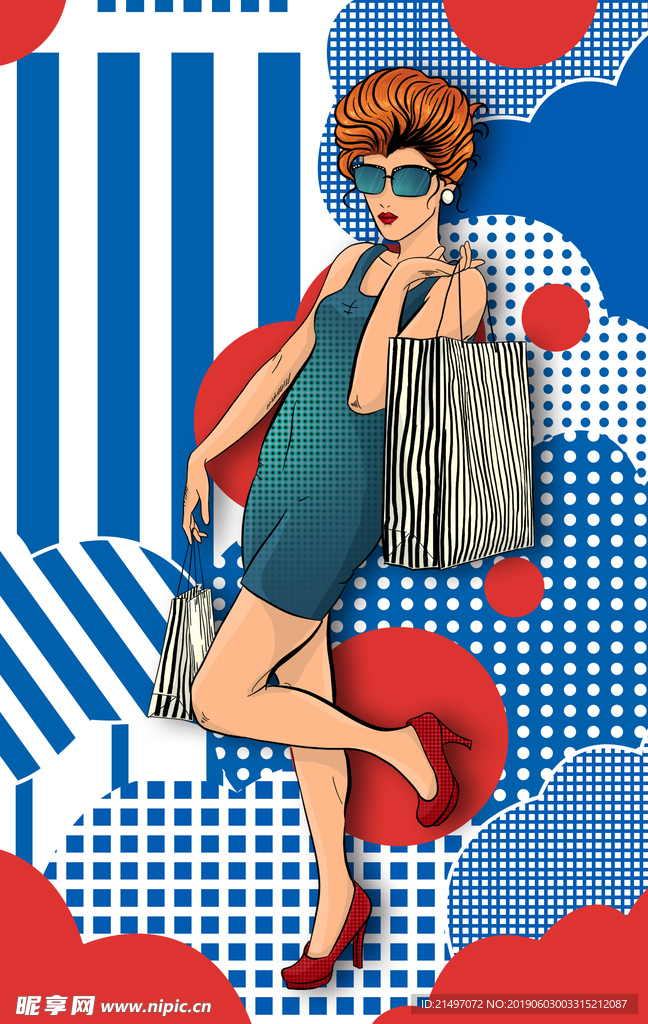 购物波普风卡通手绘插画