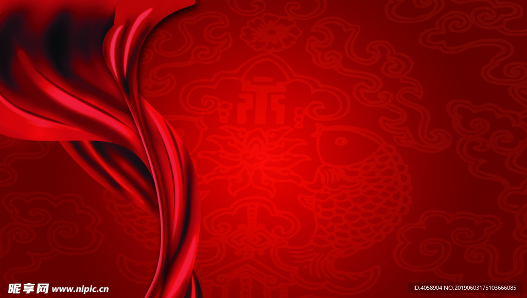 吉祥底纹与红飘带