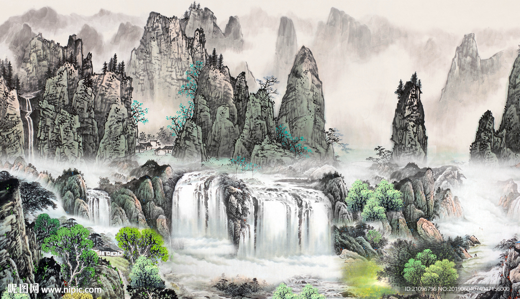 山水国画背景墙