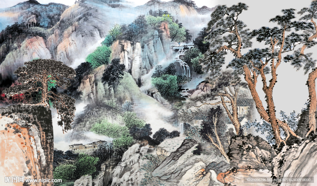 国画山水背景墙