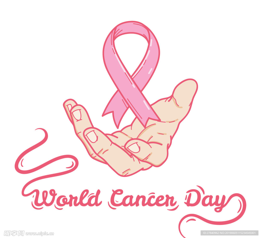 创意世界癌症日托举丝带的手