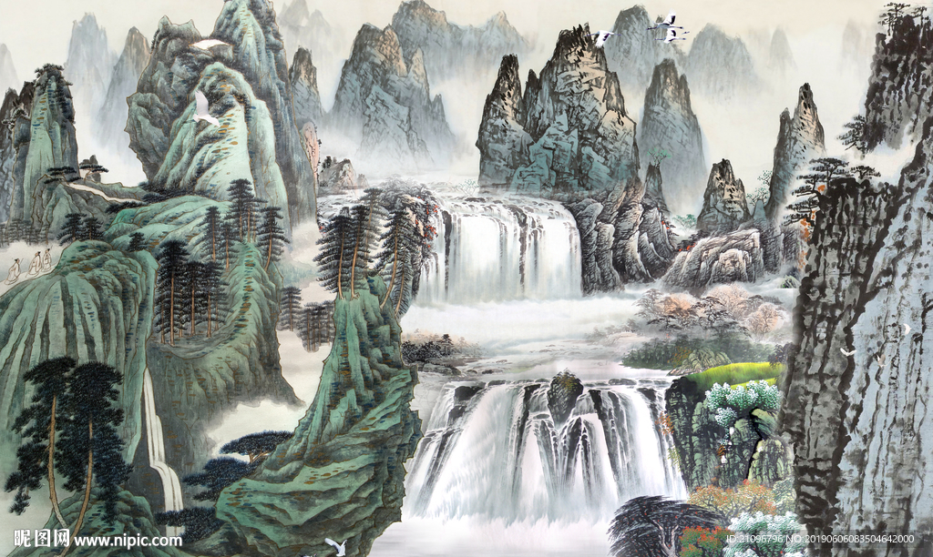 山水国画背景墙