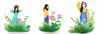 春天绿植鲜花女孩