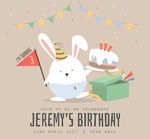 可爱白兔生日派对邀请卡矢量图