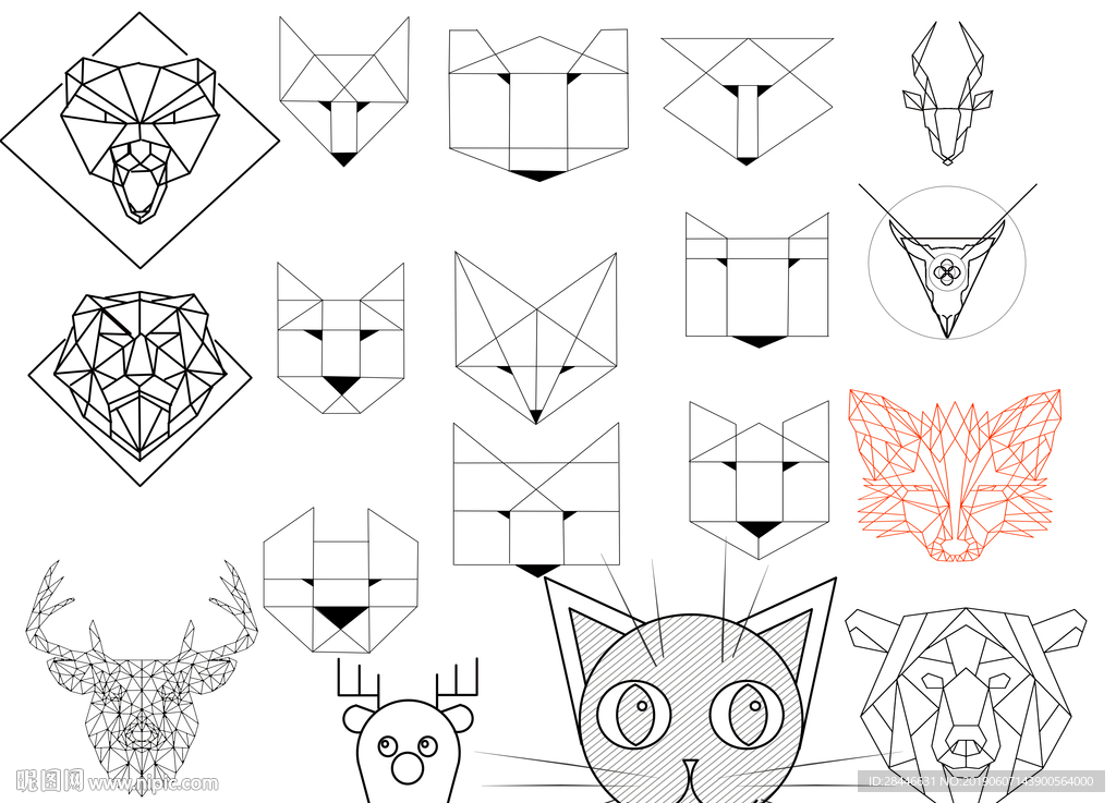 手绘几何线条动物设计元素