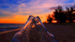 日落 黄昏  海边 玻璃瓶