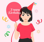 创意生日黑色短发女孩矢量素材
