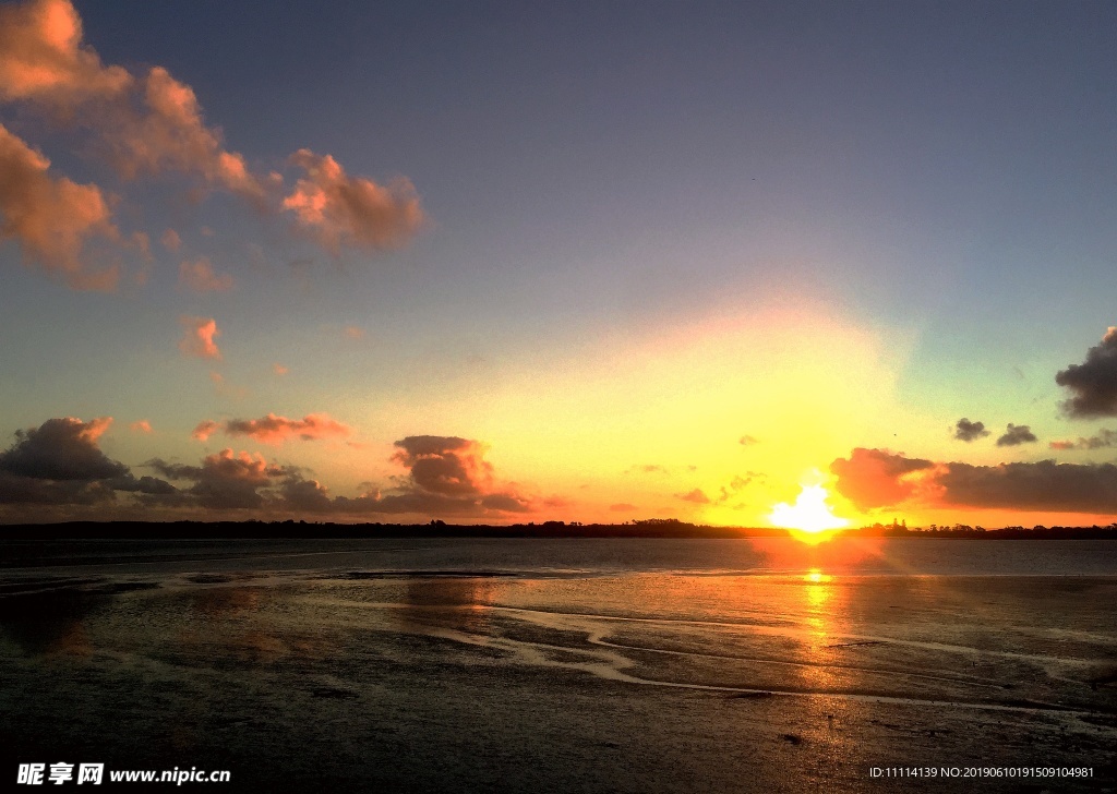 奥克兰海滨夕阳风景