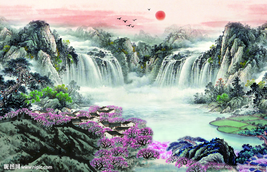 国画山水背景墙