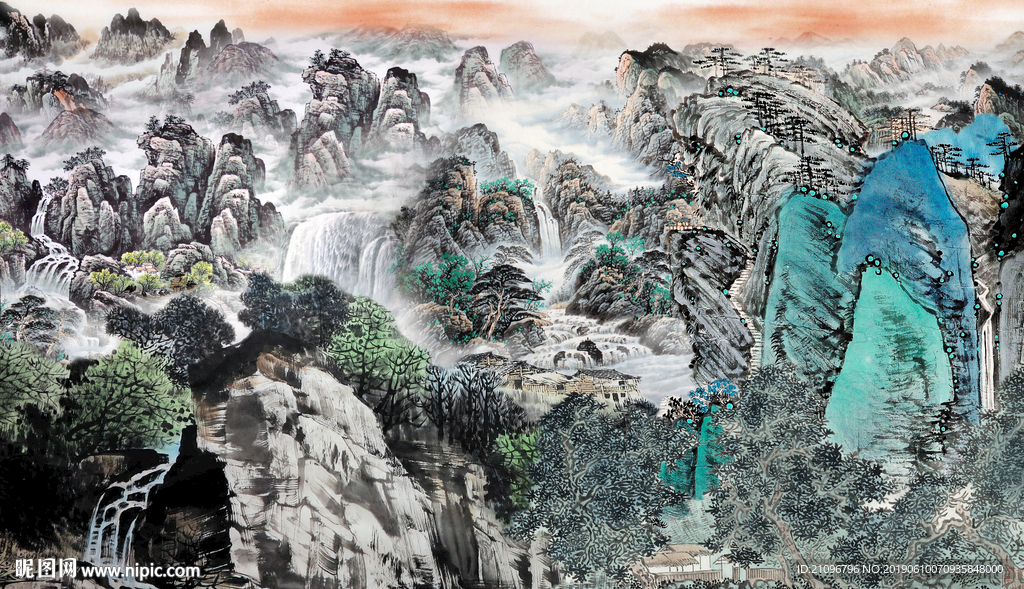 国画山水背景墙