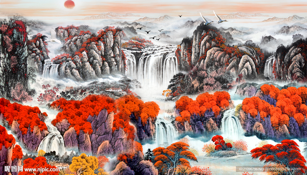 国画山水背景墙