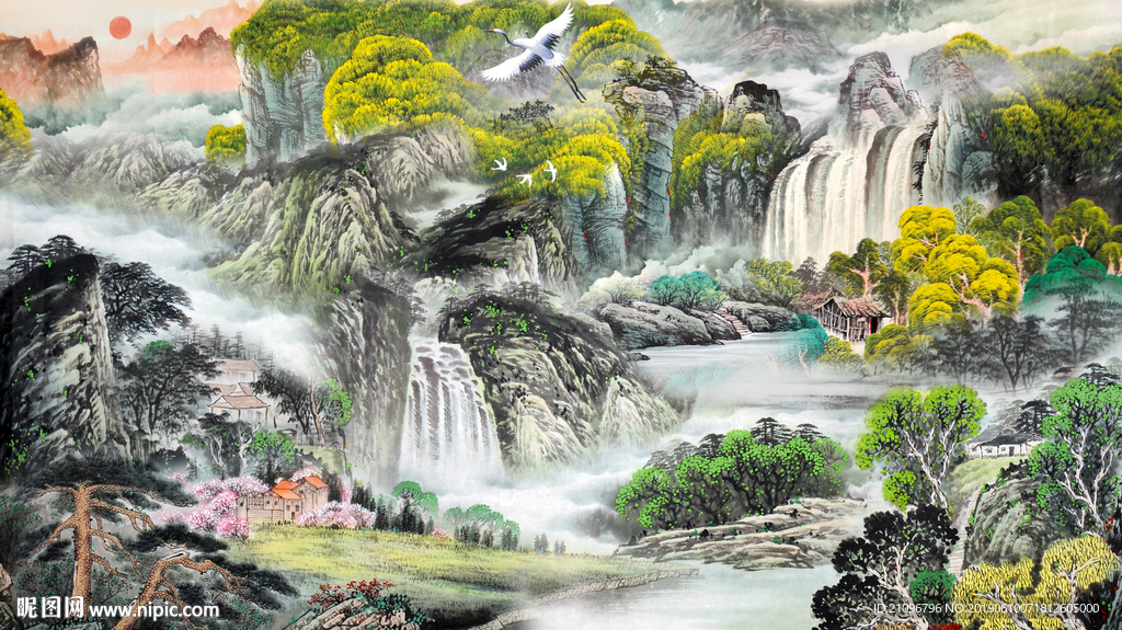 国画山水背景墙