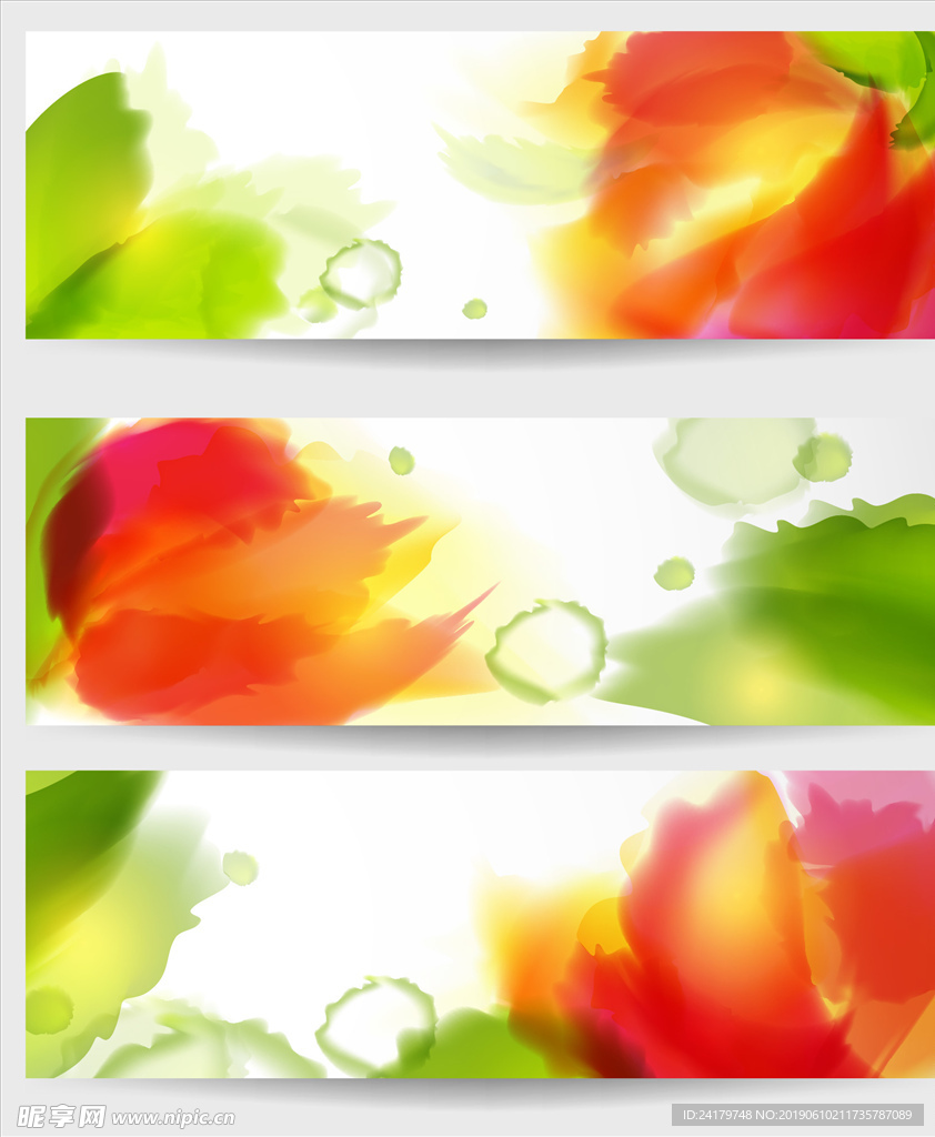 3款炫丽朦胧水彩叠加花朵花瓣