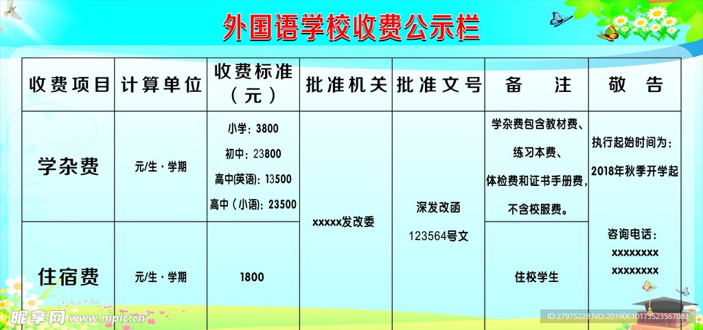 收费表格