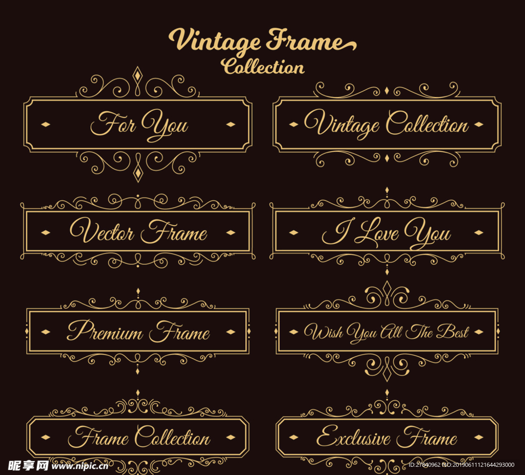 8款金色复古框架矢量素材
