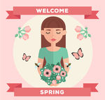 扁平化春季捧花女孩