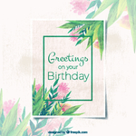 彩绘花草生日祝福卡