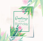 彩绘花草生日祝福卡矢量图