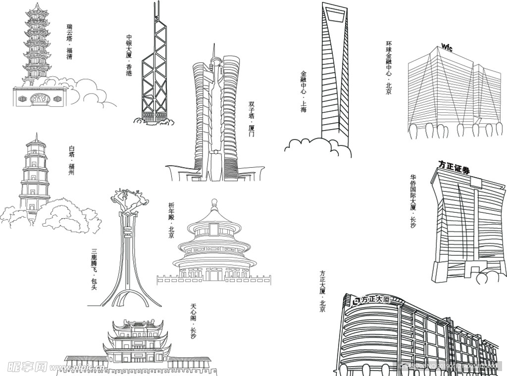 城市建筑线稿图
