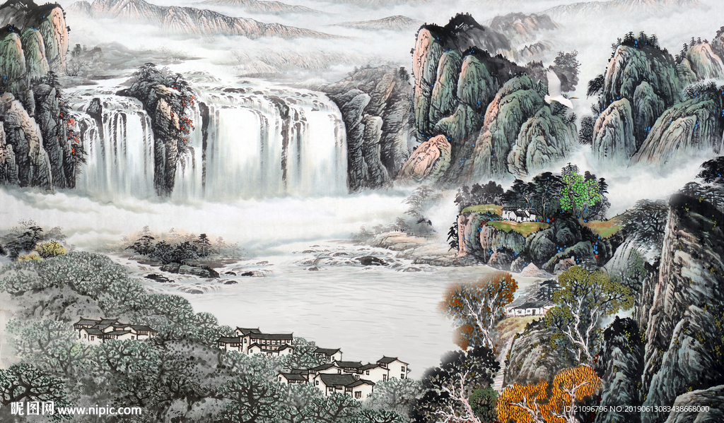 山水国画背景墙