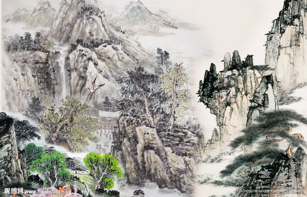 国画风景背景墙