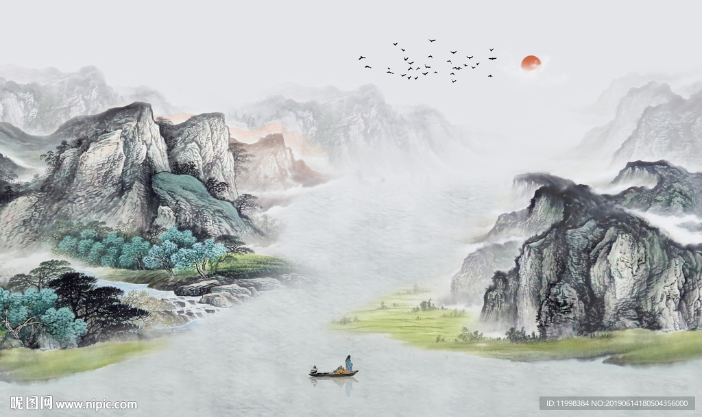 水墨山水背景墙