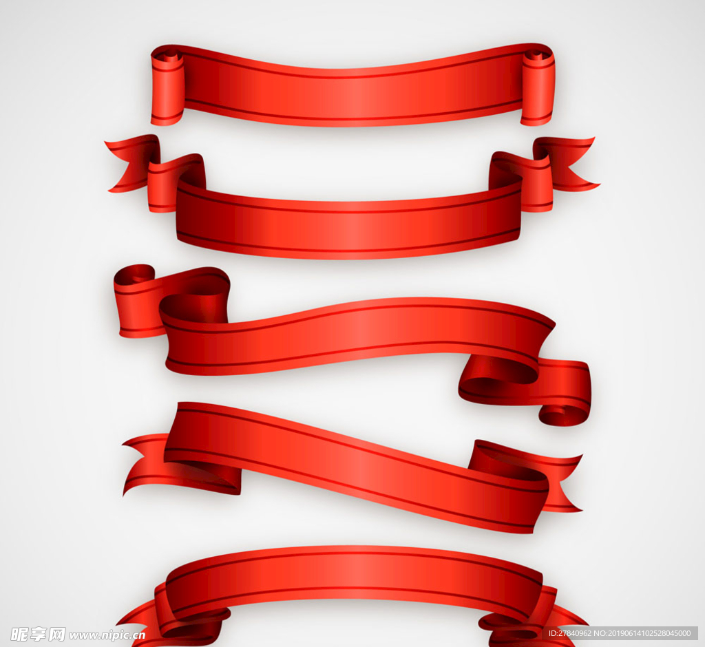 5款红色丝带条幅矢量素材