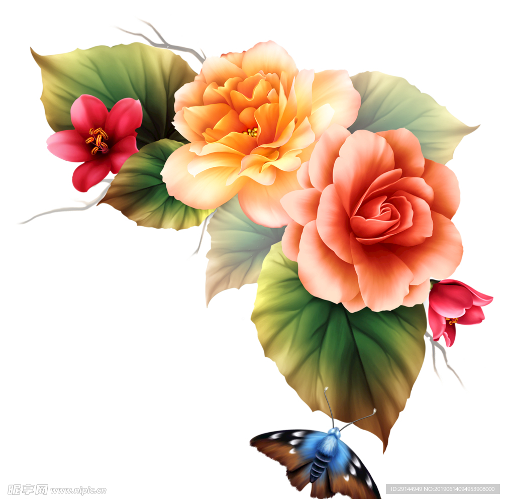 绝美手绘鲜花花束超清透明PNG