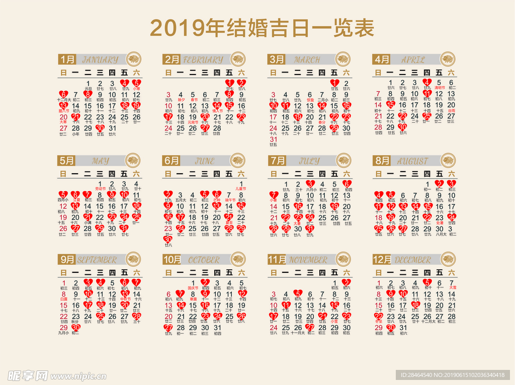 2019年婚礼吉日一览表