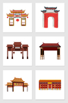 手绘古建大门套图