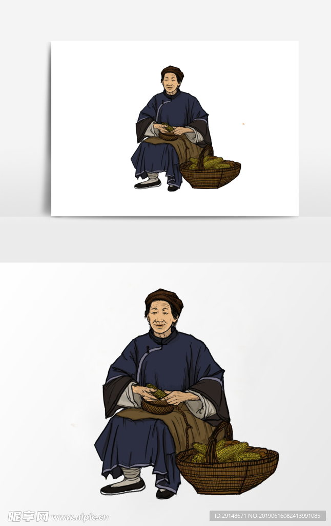 淡彩国画人物