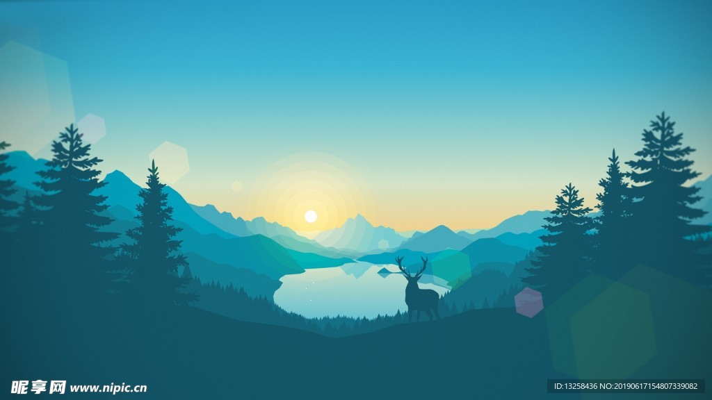 蓝色山谷插画背景