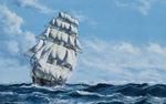 白色帆船油画