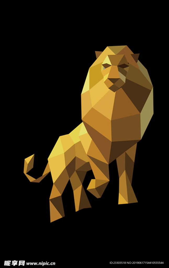 金色几何菱形色块狮子