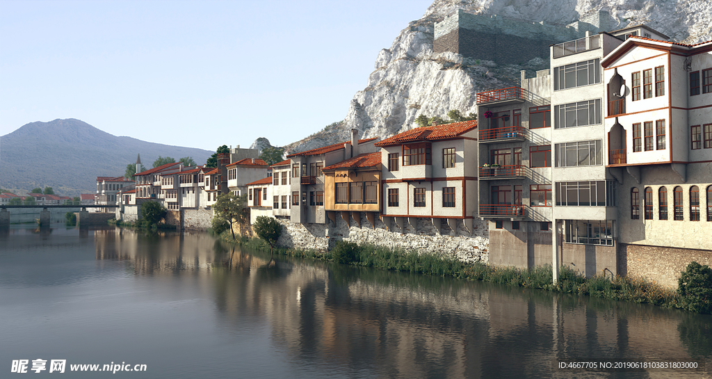 河边小镇3D效果图