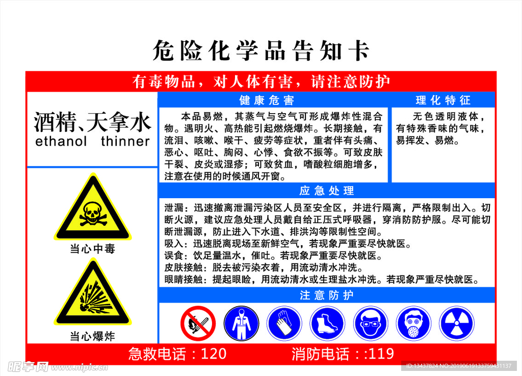 酒精天拿水危险化学品告知卡