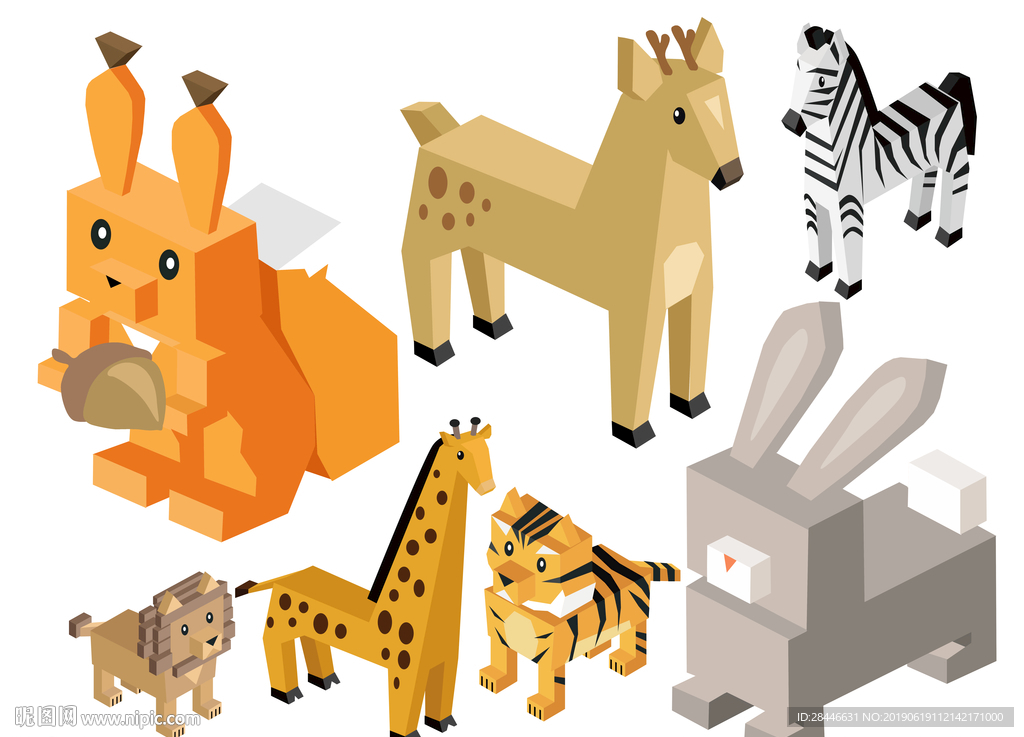 手绘卡通立体动物